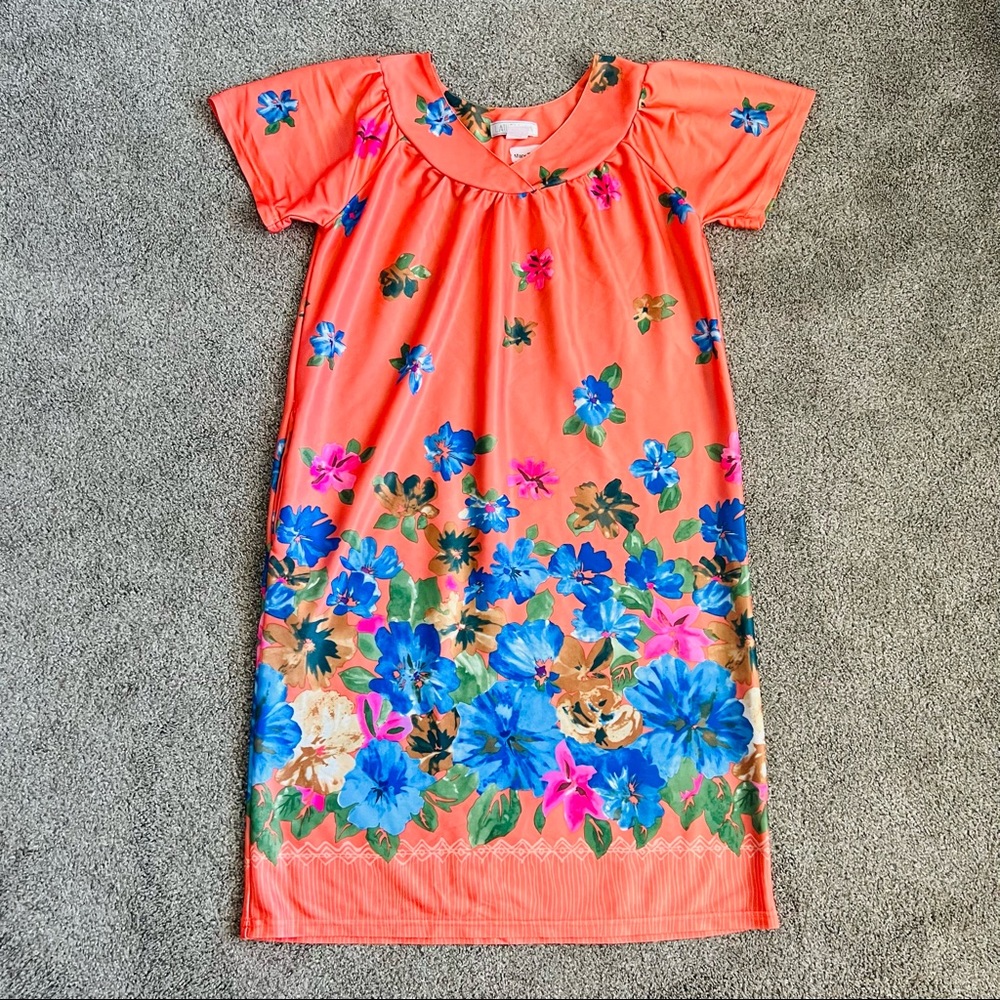 Vintage Lati Fashion Peach Floral Muumuu House Dress Small